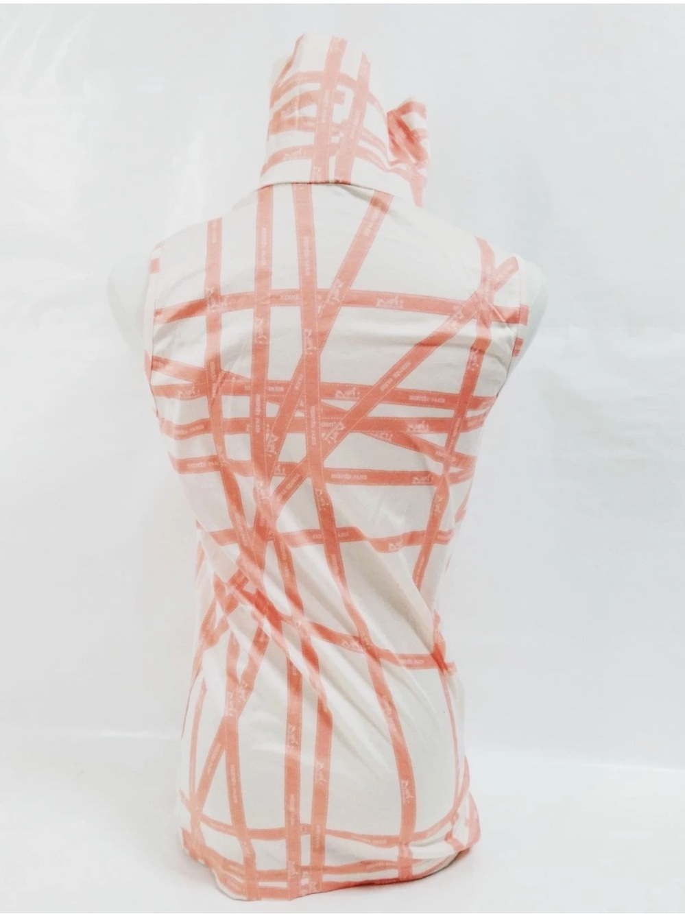 Hermès—Orange Ribbon Striped White Sleeveless Mock Neck Top, M - Picture 2 of 15